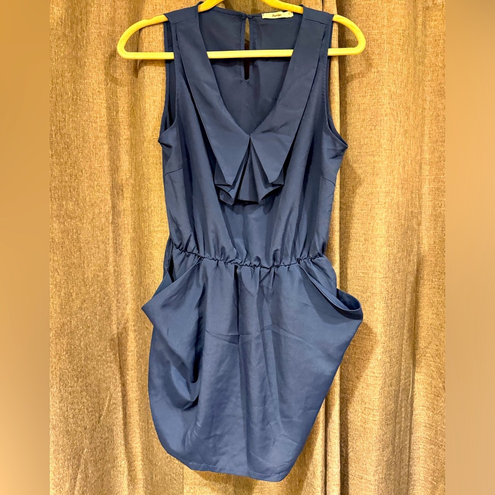 Casual, lightly worn blue summer mini dress